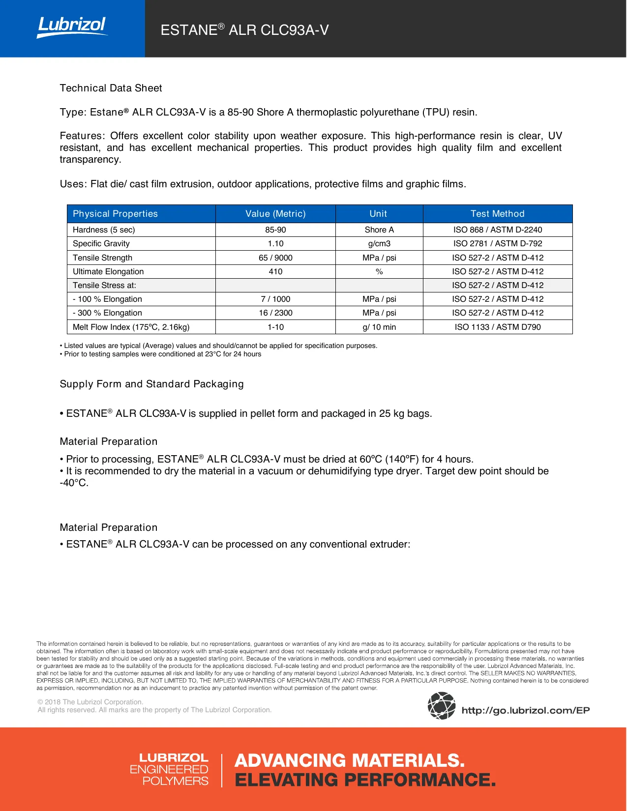 Lubrizol ALR CLC93A-V original technical data, page 1